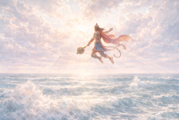 Lord Hanuman over ocean