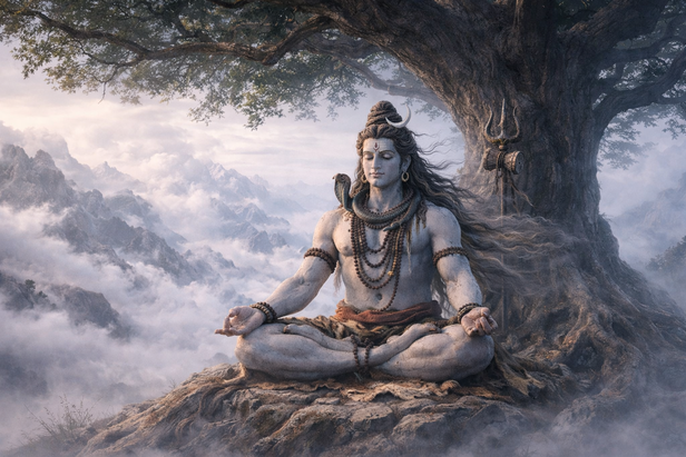 Shiva meditating under a tree