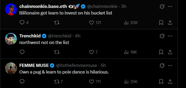 Screenshot taken from X | Fans turned pole dancing and pug dreams into viral one liners