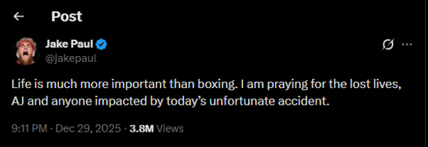 Jake Paul sets rivalry aside, offers prayers after Anthony Joshua's accident