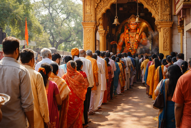 People standing outside Hanuman temple