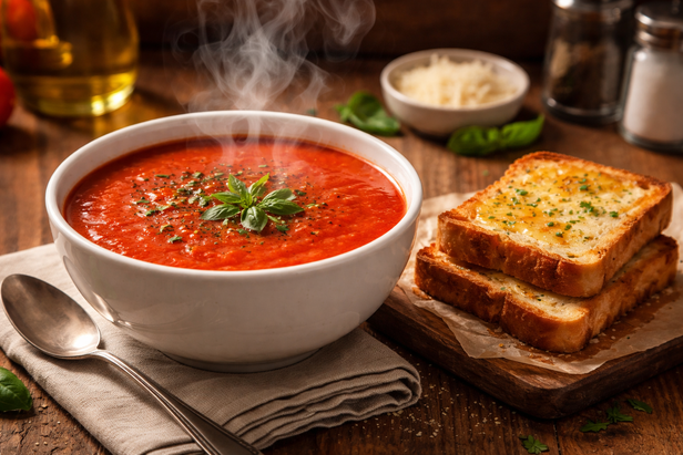 Tomato soup with buttered bread