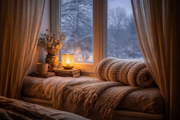 Curtains with warm bedside