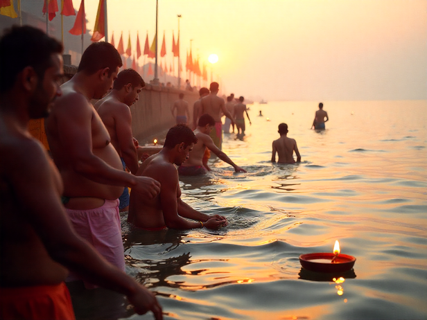 Sacred Ganga Snan On Makar Sankranti by AI