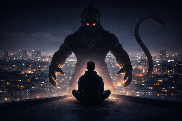 Hanuman protecting that person