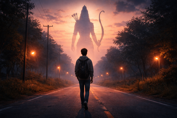 Person walking with Ram