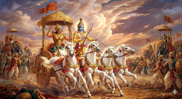 Krishna and Arjuna During The Mahabharata War (Image Credit: AI)