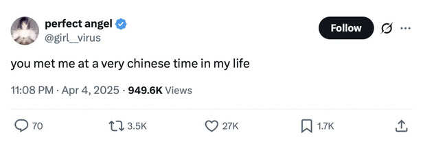 X/girl__virus |  Surprisingly, the internet did not cancel it. In fact, the Chinese community gave it a collective green flag.