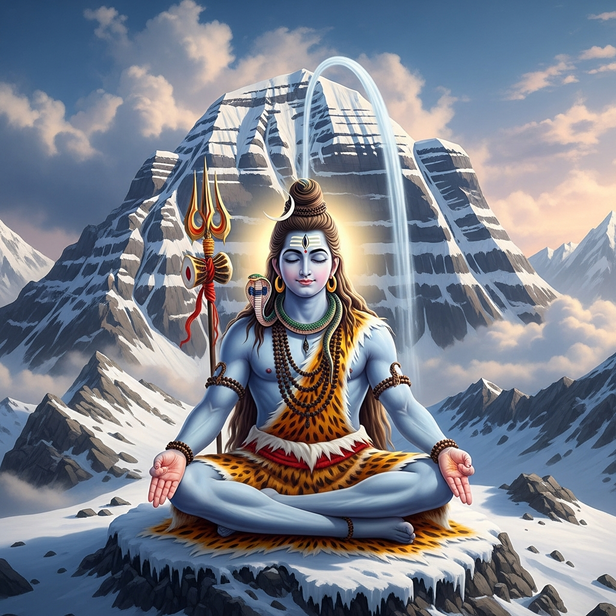 Shiva Meditating Alone on Mount Kailash