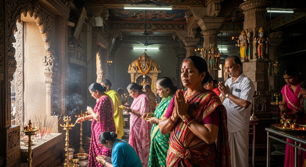 Devotee Standing Before Deity