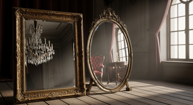 Mirror reflecting a calm, clean room