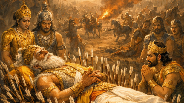Bhishma Pitamaha on His Deathbed (Image Credit: AI)