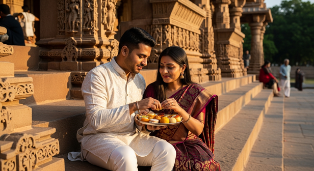 Sharing temple prasad