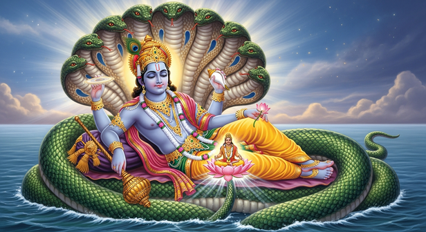 Vishnu in Yoga Nidra on Shesha