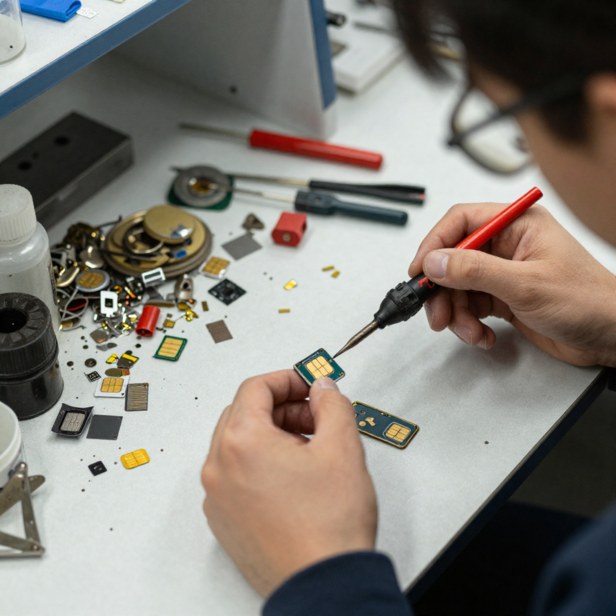 Freepik| Skilled technician recovers precious metals from discarded SIM cards.