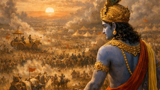Lord Krishna Overseeing the Mahabharata War (Image Credit: AI)