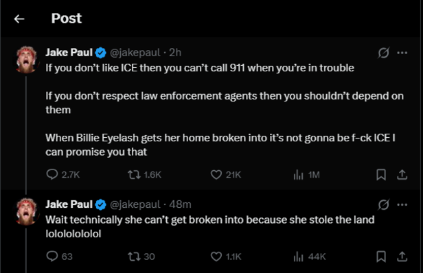 Jake Paul trolls Billie Eilish over her Grammys speech