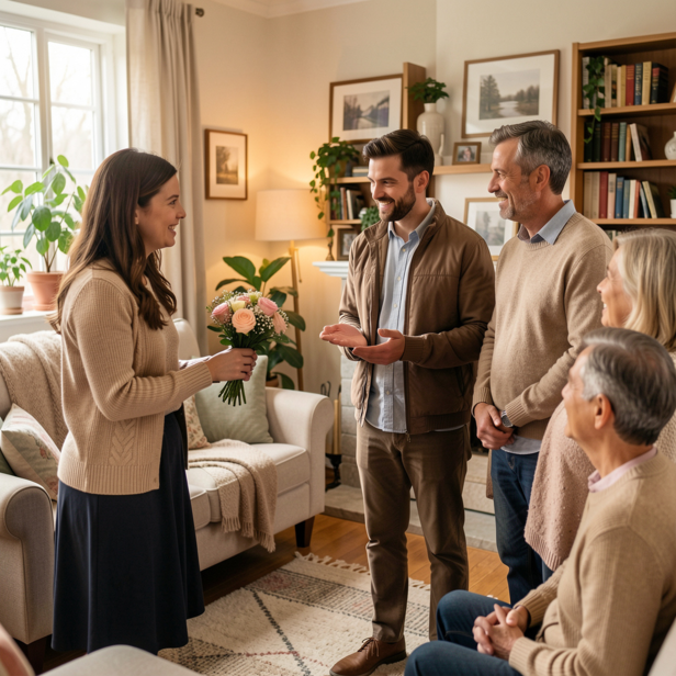 Freepik| Woman presents her partner to family using a creative PowerPoint presentation.