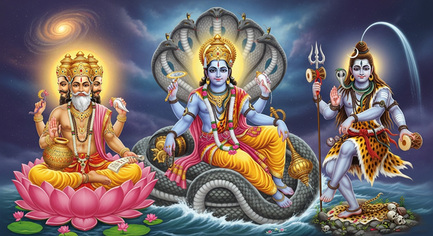 The Hindu Trinity in Cosmic Harmony