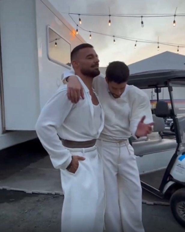 Reddit| Bad Bunny and Ricky Martin celebrate their performance backstage at the Super Bowl.