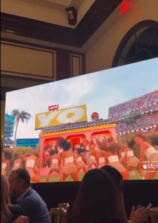 X| Bad Bunny performance appears on screens at Trump Super Bowl event