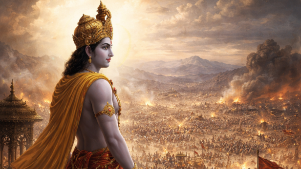 Lord Krishna Observing the Mahabharata War (Image Credit: AI)