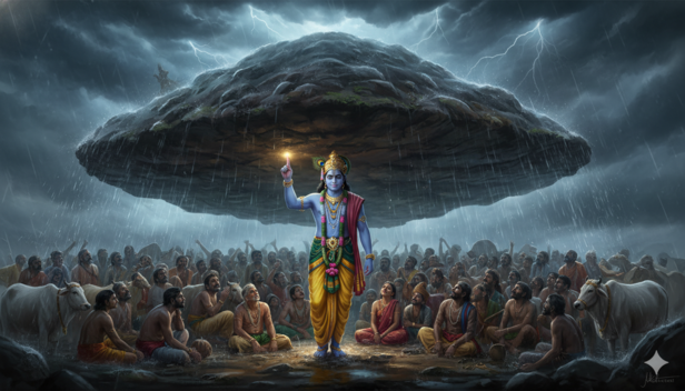 Krishna and Govardhan Hill