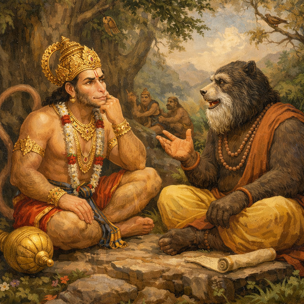 Hanuman Listening to Jambavan’s Words