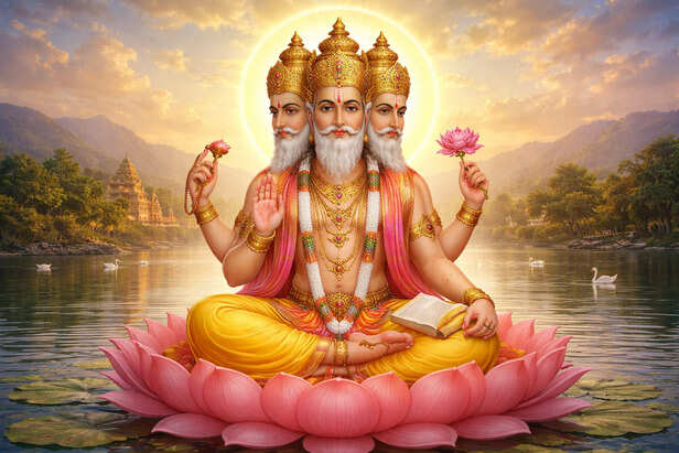 Brahma flying upward in search of the top.