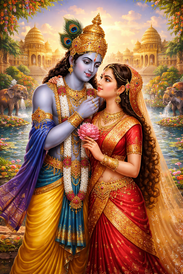 Rukmini with Krishna in Dwarka