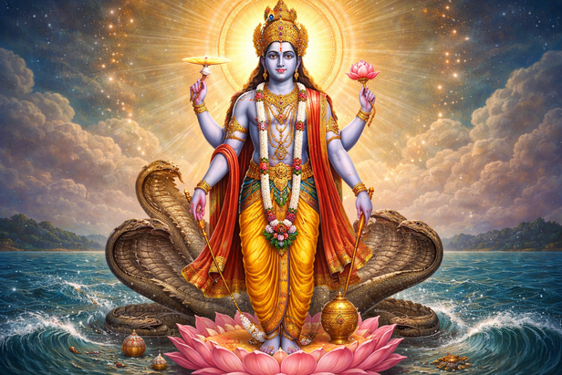 Krishna guiding with wisdom before war.
