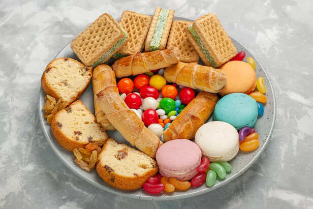 Pastries With macarons and Candies