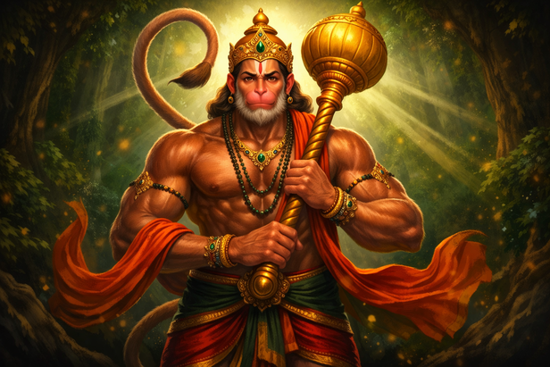 Hanuman with Fiery Aura