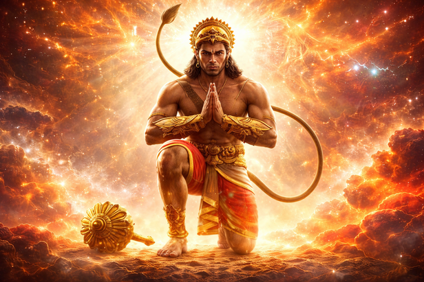 Devotee Praying to Hanuman with Deep Faith