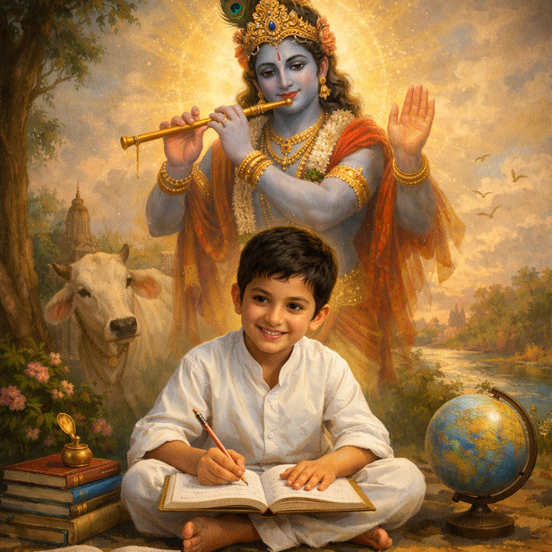 Child Learning with Confidence Under Krishna’s Blessing