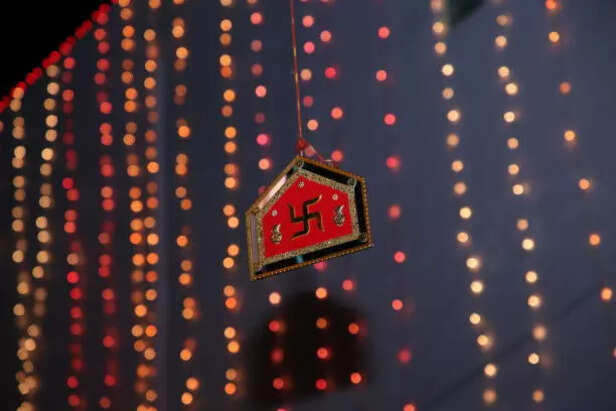 A sacred Swastika drawn at a home entrance