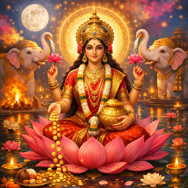 Lakshmi Idol Decorated with Flowers