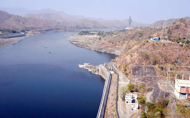 Narmada, Feb 27 (ANI): A view of the Statue of Unity on the Narmada River, in Na...