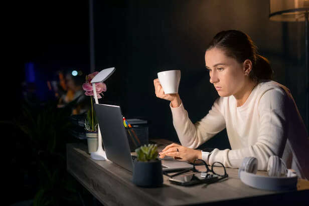 Woman working late at night