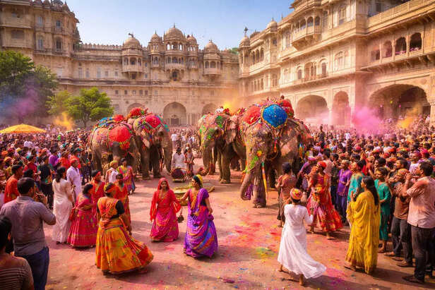 ​Royal Holi Celebration in Jaipur Palace Courtyard