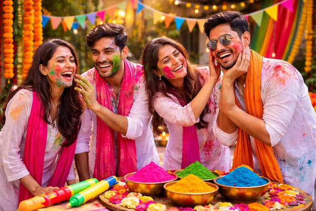 ​Friends Playing Holi with Organic Colors