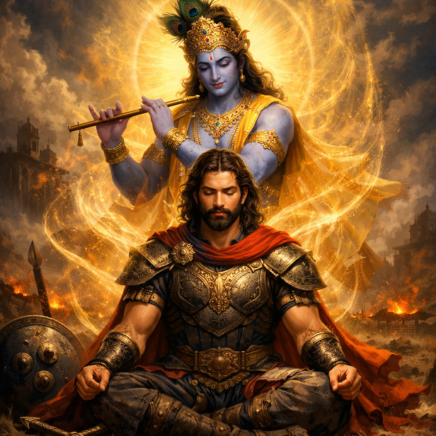 Krishna’s Peaceful Face in the Battlefield