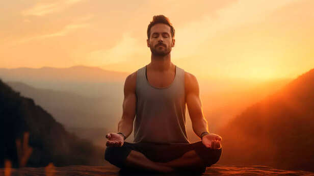 Portrait of a person practicing meditation outdoors