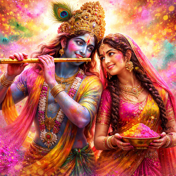 ​Radha and Krishna in Festive Colors