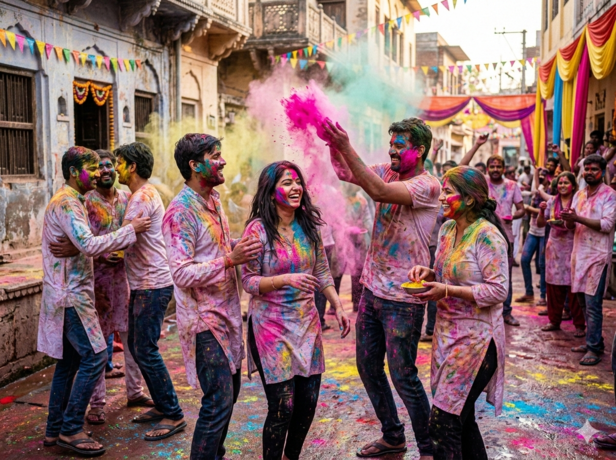 People Playing Holi with Colors