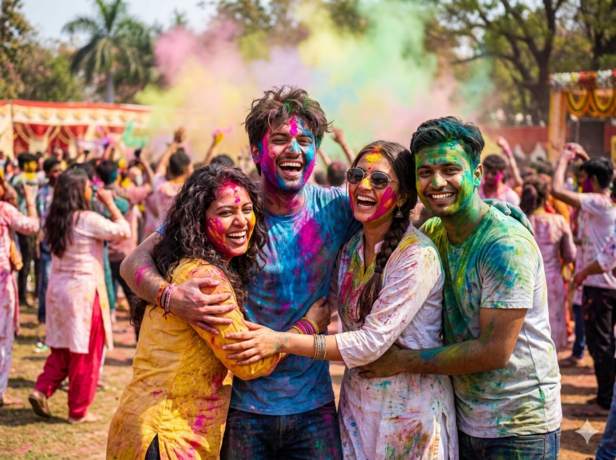 ​Friends Embracing During Holi