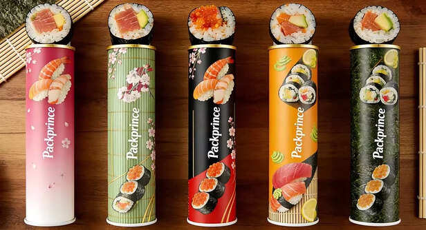 Packprince |  Instead of balancing delicate pieces with chopsticks, diners simply push sushi upwards from a cylindrical tube and take a bite.