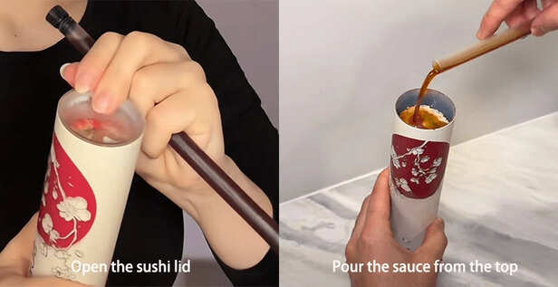 Instagram | Each sushi tube arrives with a slim container filled with soy sauce attached to the side.
