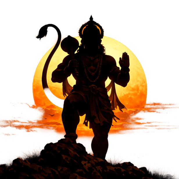 Rising Sun Behind Hanuman Silhouette