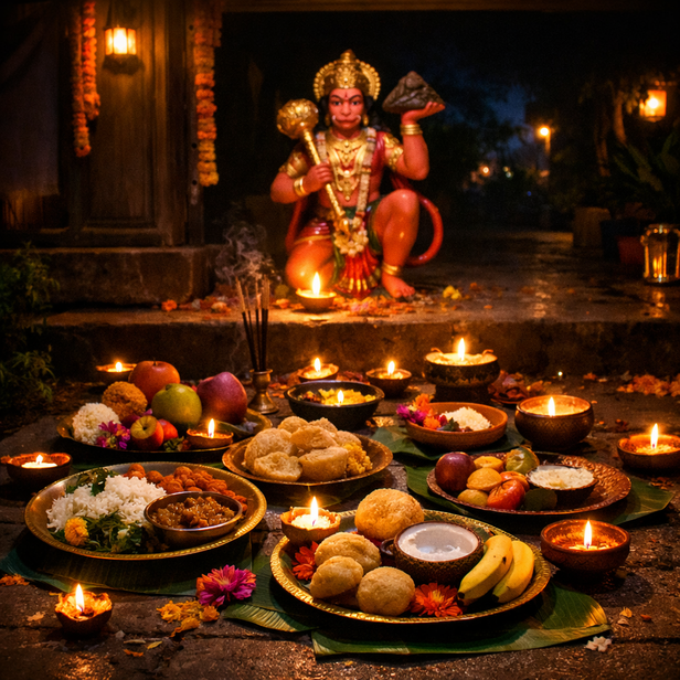 Food Offerings Placed Outside Homes at Night